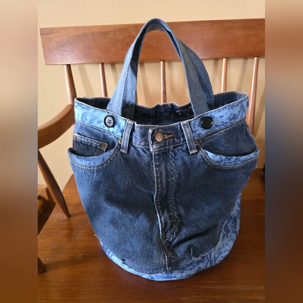 Upcycled Molly Made It Toile Jeans Storage Basket